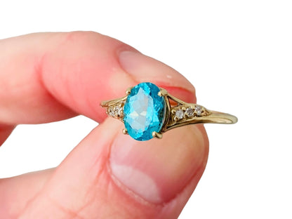 9ct Gold Apatite & Diamond Ring