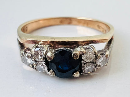 Vintage 9ct Gold Sapphire & Diamond Ring