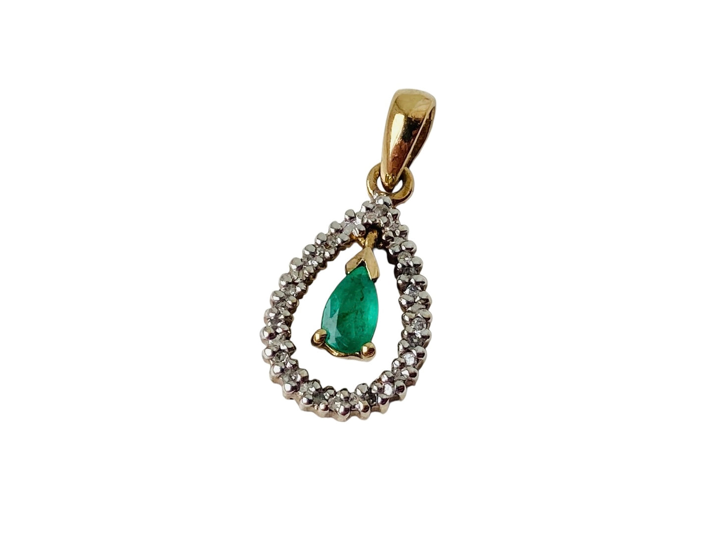 9ct Gold Emerald & Diamond Pendant