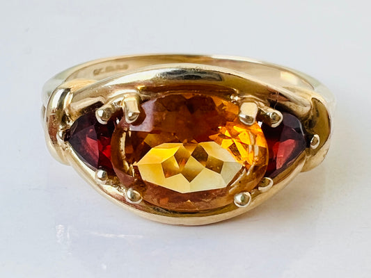 9ct Gold Citrine & Garnet Ring