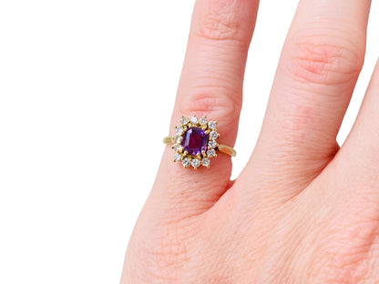 Vintage 18ct Gold Amethyst & Diamond Ring