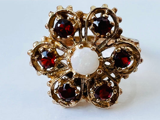 Vintage 9ct Gold Opal & Garnet Ring