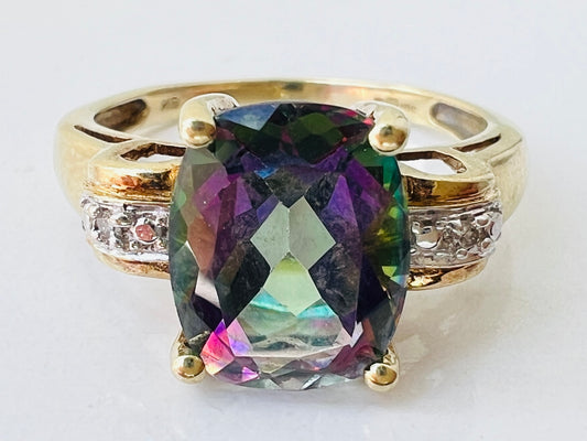 9ct Gold Mystic Topaz & Diamond Ring