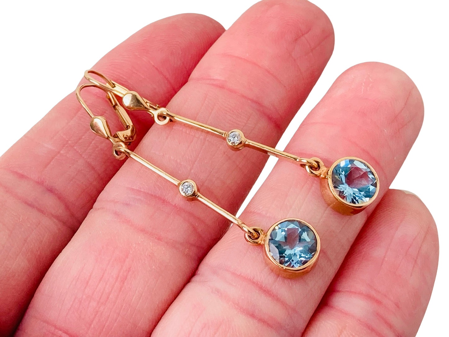14ct Gold Aqumarine Diamond Earrings