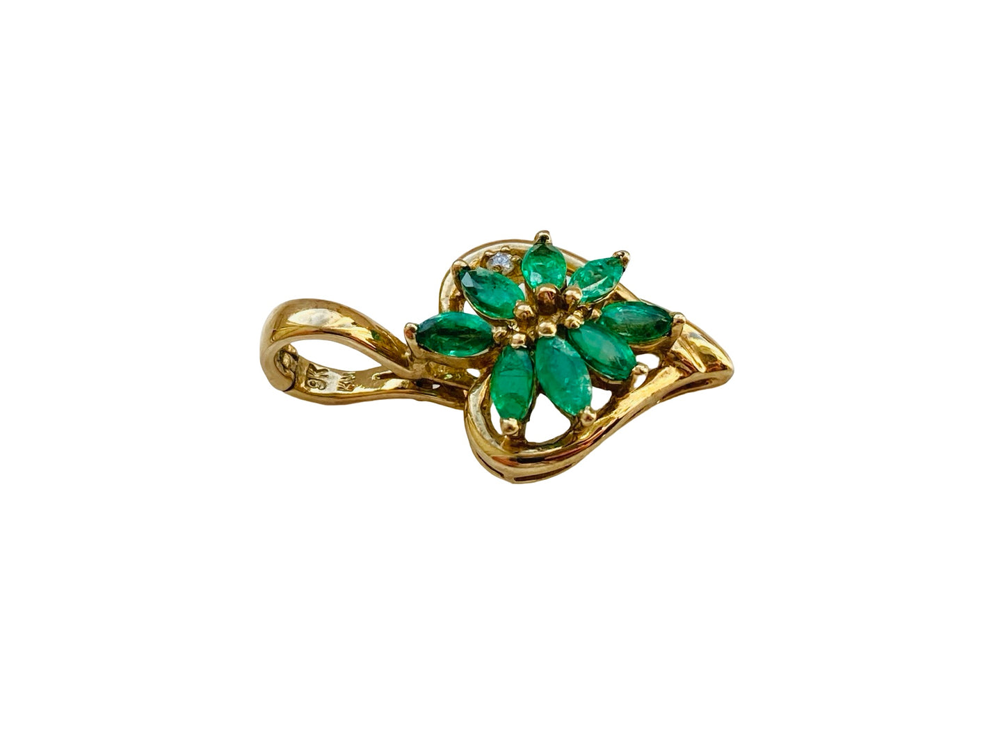 9ct Gold Emerald & Diamond Heart Pendant