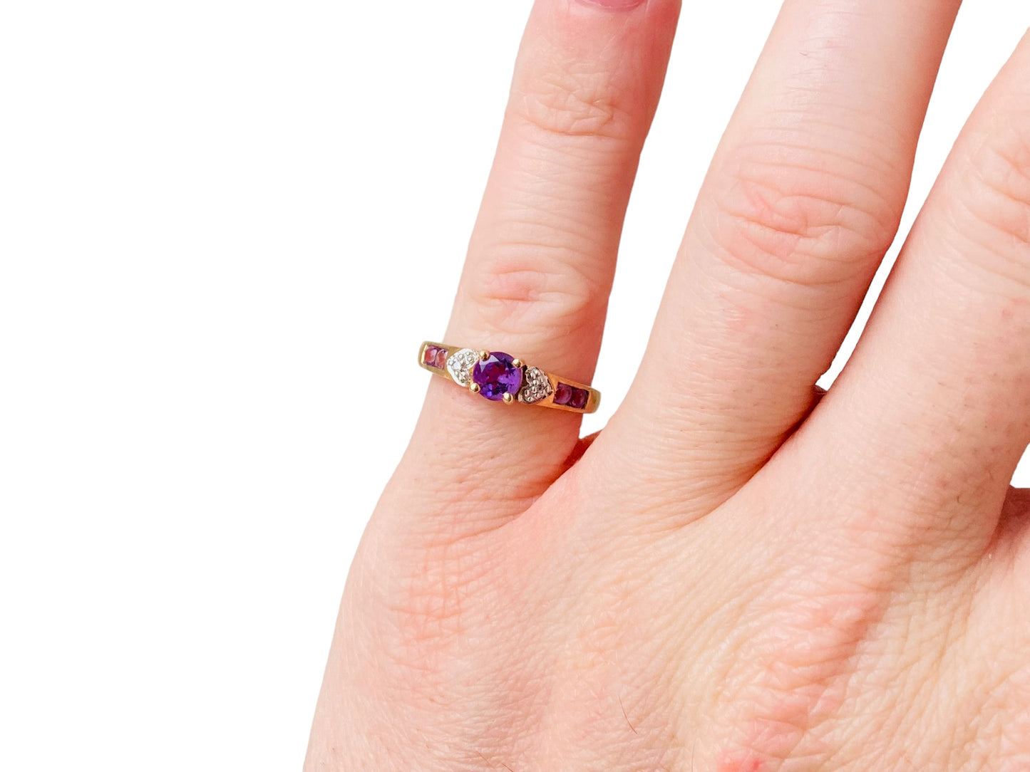 9ct Gold Amethyst & Diamond Ring