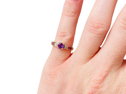 9ct Gold Amethyst & Diamond Ring