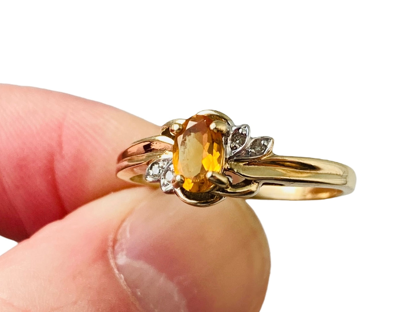9ct Gold Citrine & Diamond Ring