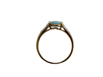 9ct Gold Aquamarine & Diamond Ring