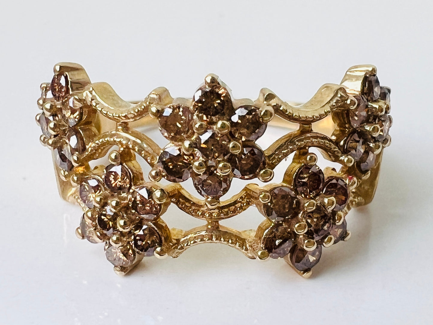 9ct Gold Champagne Diamond Daisy Ring