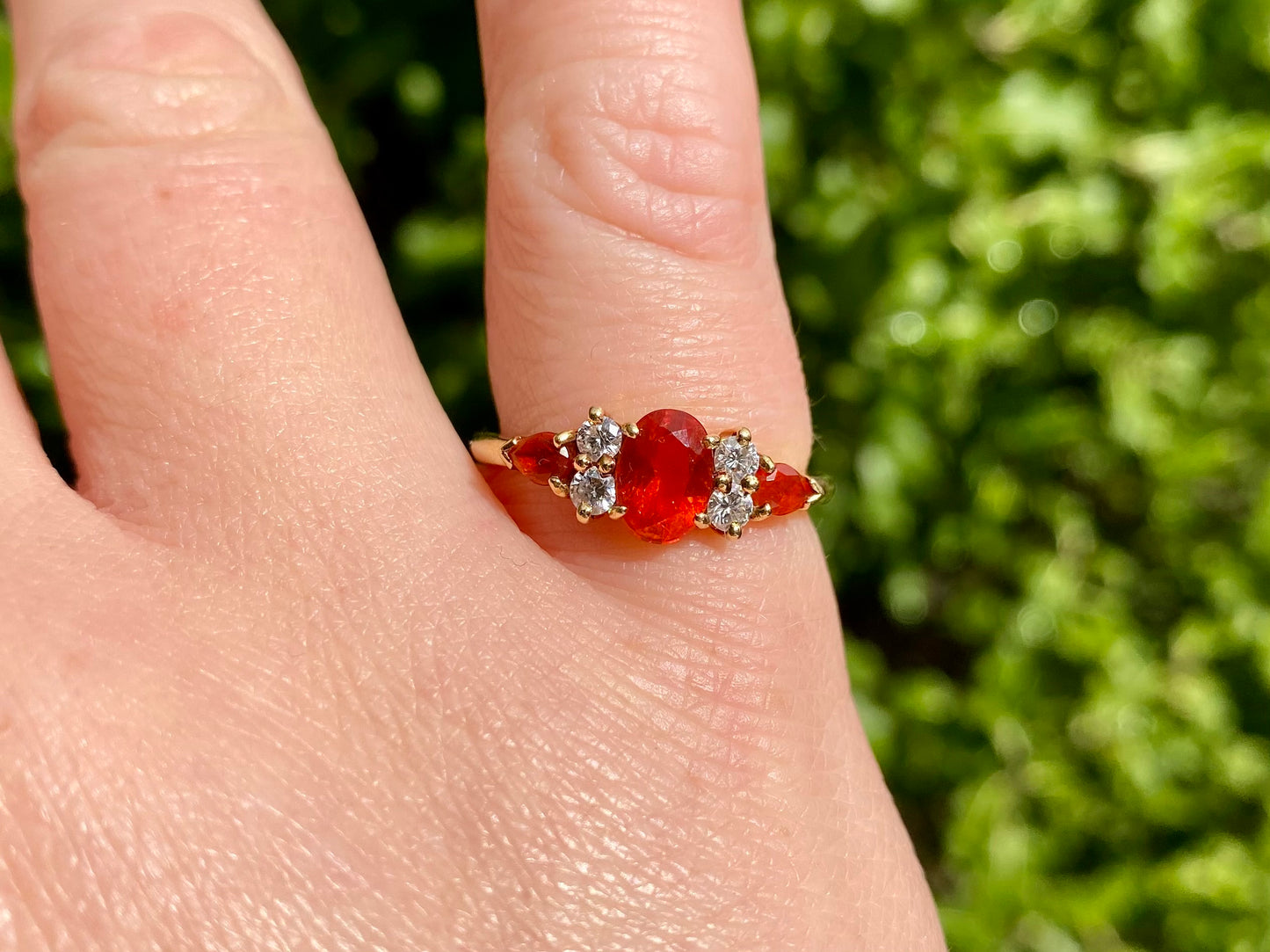 18ct Gold Fire Opal & Diamond Ring