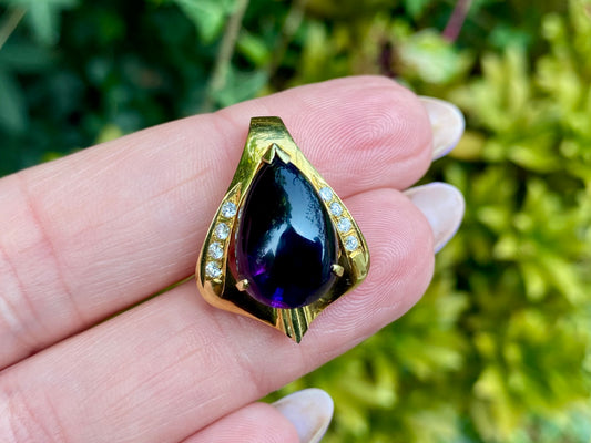 Vintage 14ct Gold Amethyst & Diamond Pendant