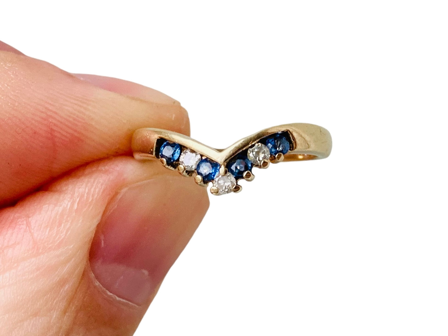 9ct Gold Sapphire & Diamond Chevron Ring