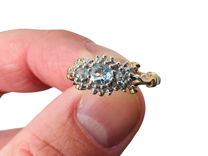 9ct Gold Aquamarine & Diamond Ring
