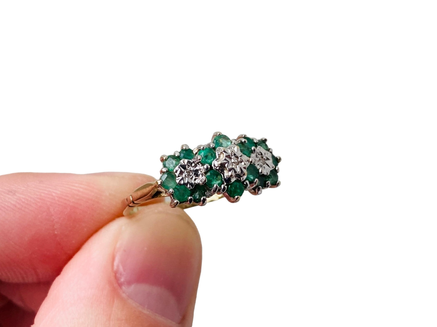 Vintage 9ct Gold Emerald & Diamond Ring