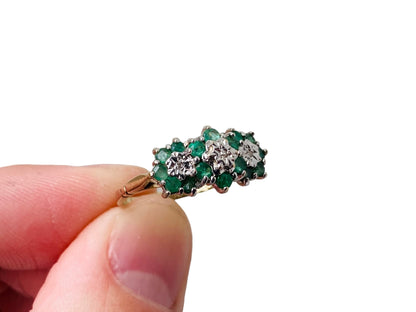 Vintage 9ct Gold Emerald & Diamond Ring