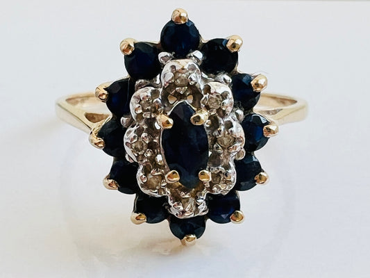 Vintage 9ct Gold Sapphire & Diamond Ring