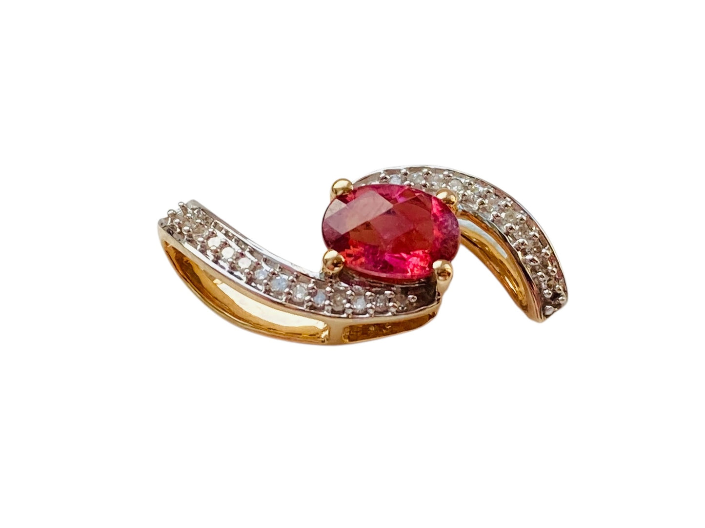 9ct Gold Pink Tourmailne & Diamond Pendant