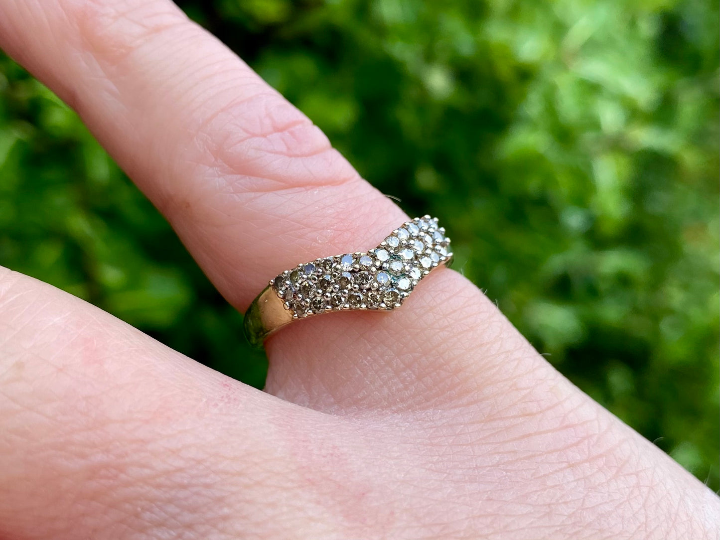 9ct Gold Champagne Diamond Wishbone Ring