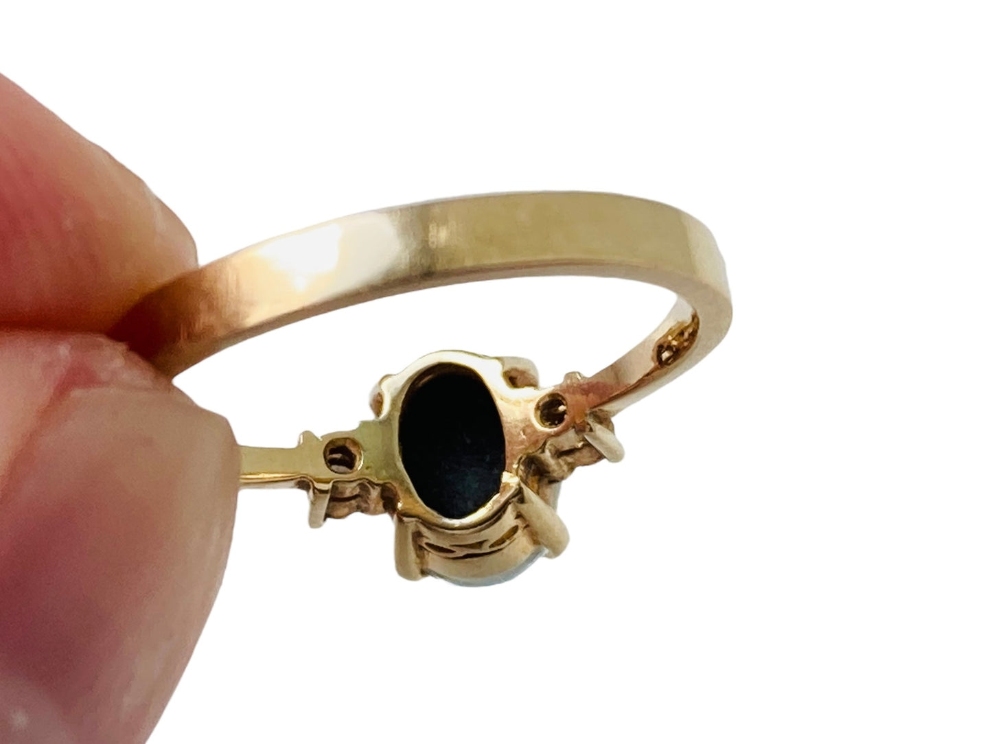 14ct Gold Blue Opal & Diamond Ring