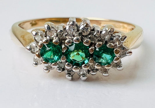 9ct Gold Synthetic Emerald & Diamond Ring