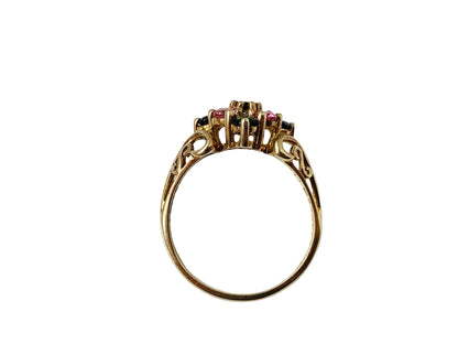 9ct Gold Pink & Green Tourmaline & Diamond Ring