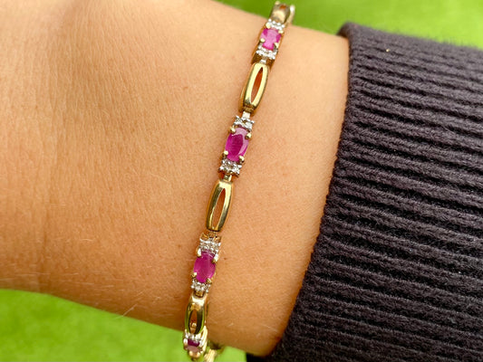 9ct Gold Ruby & Diamond Bracelet