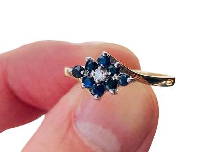Vintage 9ct Gold Sapphire & Diamond Ring