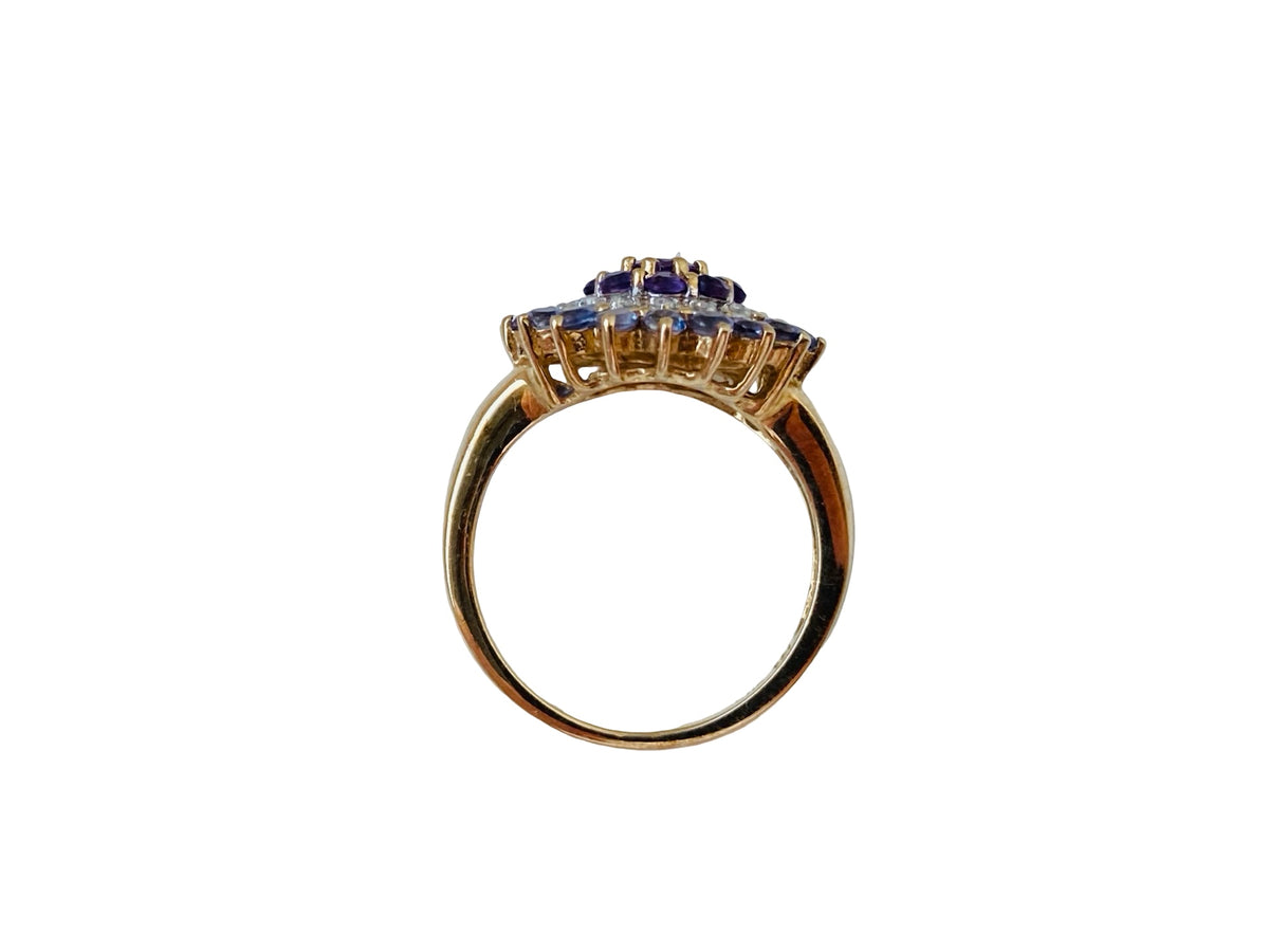 9ct Gold Amethyst, Tanzanite & Diamond Ring