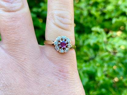 Vintage 9ct Gold Ruby & Diamond Ring