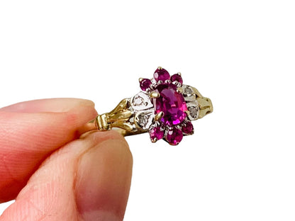 Vintage 9ct Gold Ruby & Diamond Ring