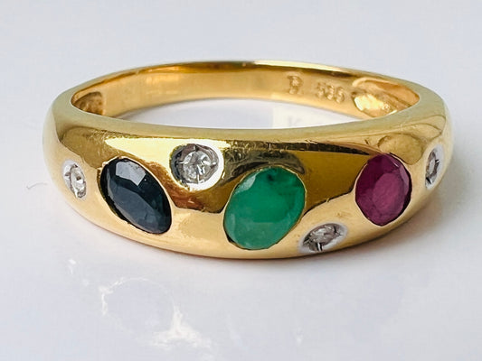 14ct Gold Emerald, Ruby, Sapphire & Diamond Ring