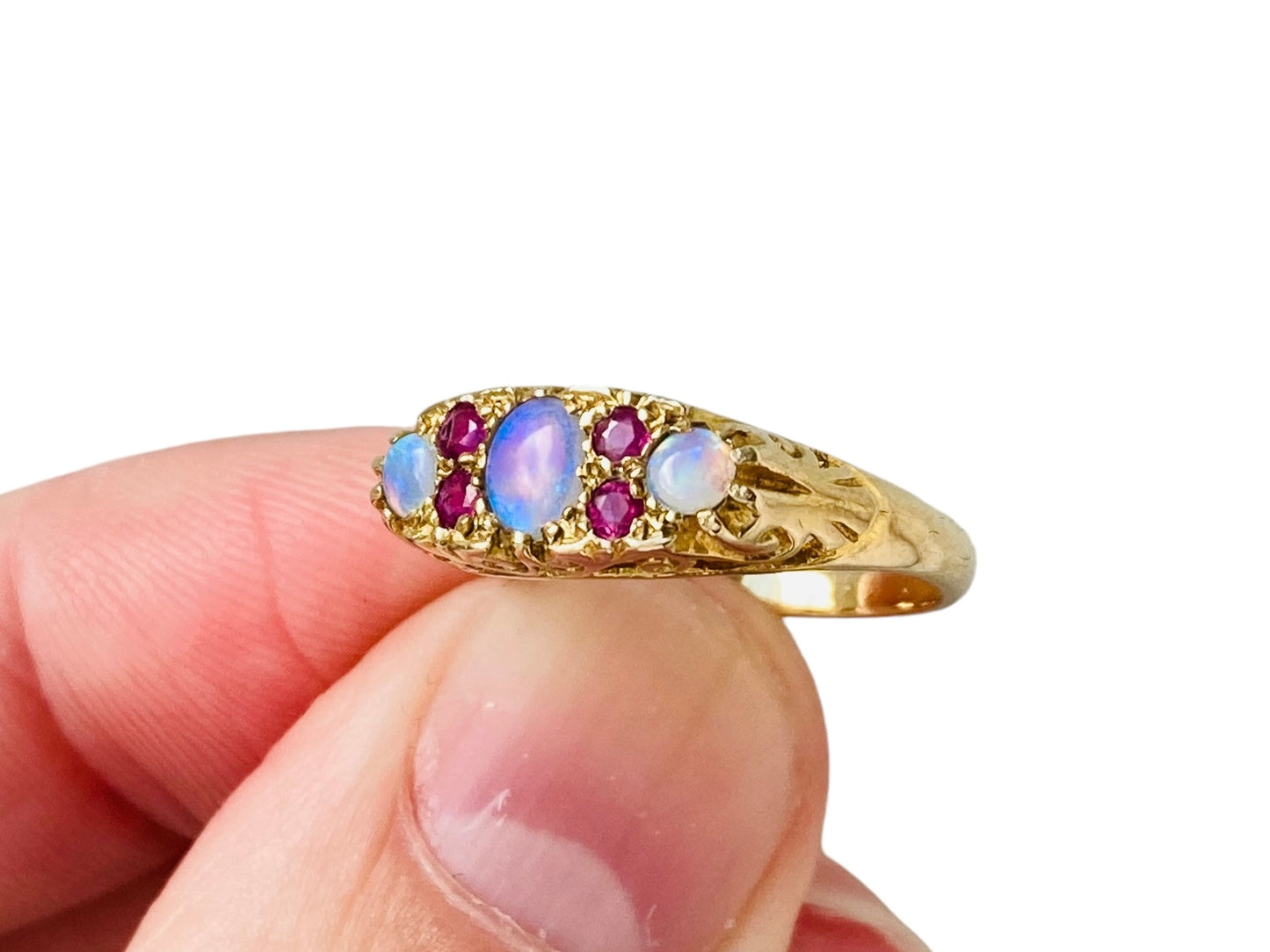 9ct Gold Opal & Ruby Ring