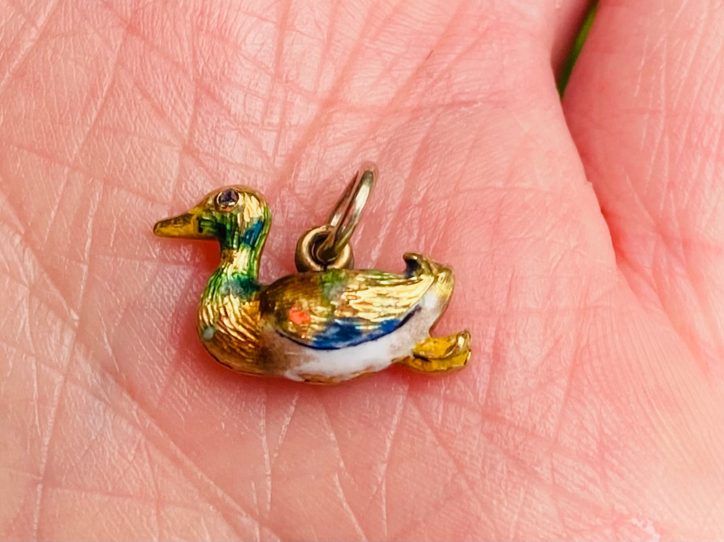 Antique Gold Enamel Duck Pendant / Charm