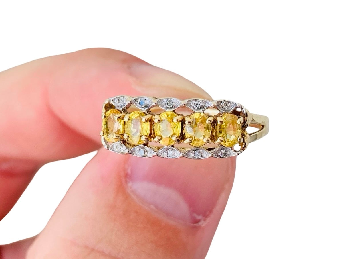 9ct Gold Yellow Sapphire & Diamond Ring