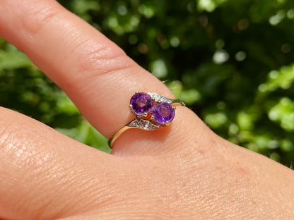 9ct Gold Amethyst & Diamond Ring