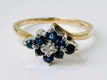 Vintage 9ct Gold Sapphire & Diamond Ring