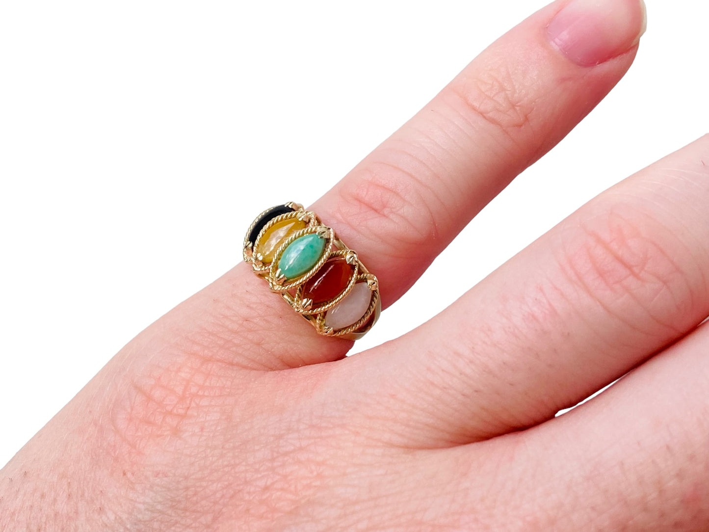 14ct Gold Multi Coloured Jade Ring