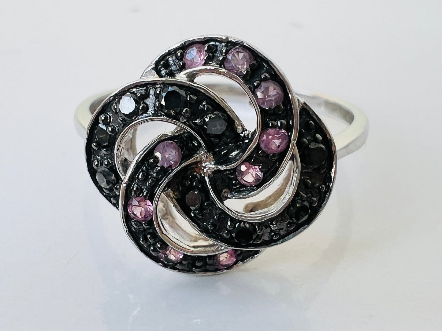 9ct Gold Pink Sapphire & Black Diamond Ring