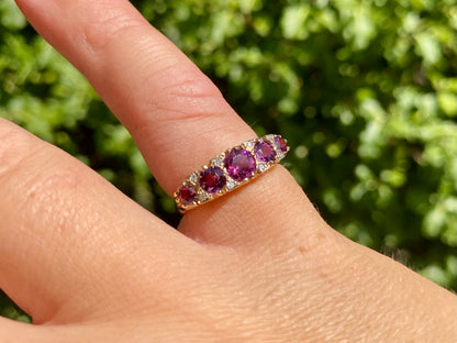 Vintage 9ct Gold Rhodolite Garnet & Diamond Ring