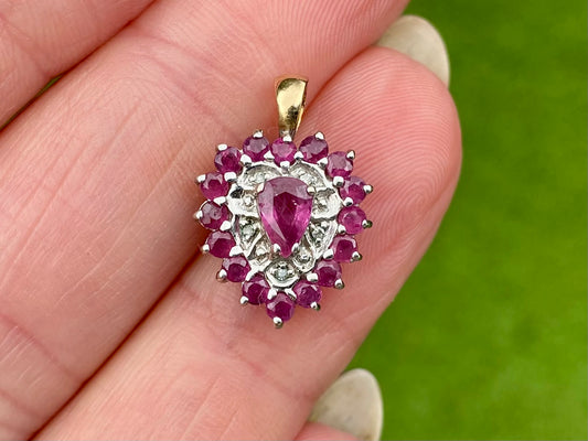 9ct Gold Ruby & Diamond Heart Pendant