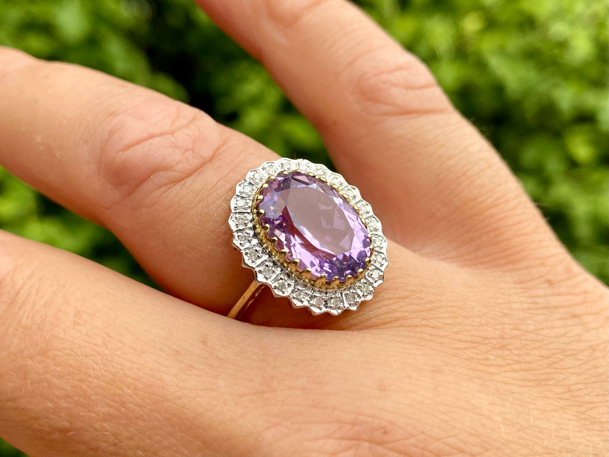 9ct Gold Amethyst & Diamond Ring