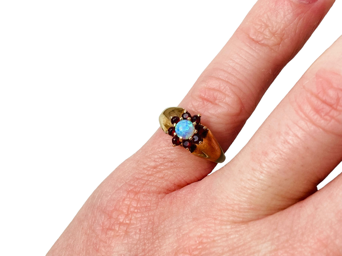 Vintage 9ct Gold Opal & Garnet Ring