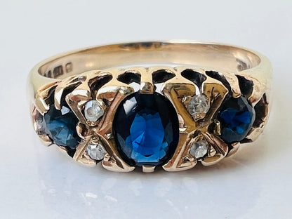Vintage 9ct Gold Sapphire & Diamond Ring