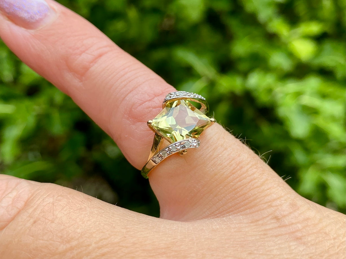 9ct Gold Lemon Quartz & Diamond Ring