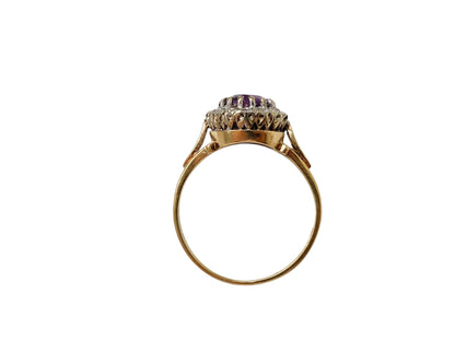 Vintage 9ct Gold Amethyst & Diamond Ring