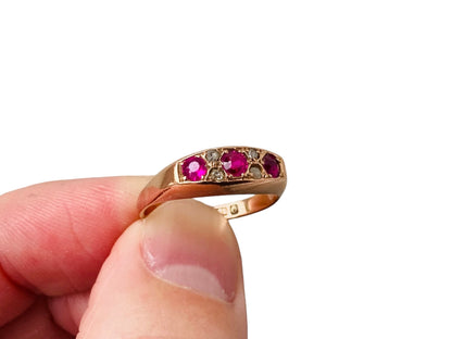 Antique 9ct Gold Ruby & Diamond Ring