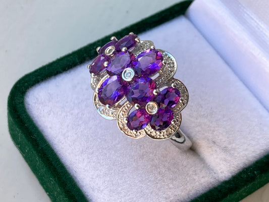 9ct Gold Amethyst & Diamond Ring