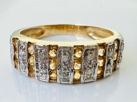 9ct Gold Citrine & Diamond Ring