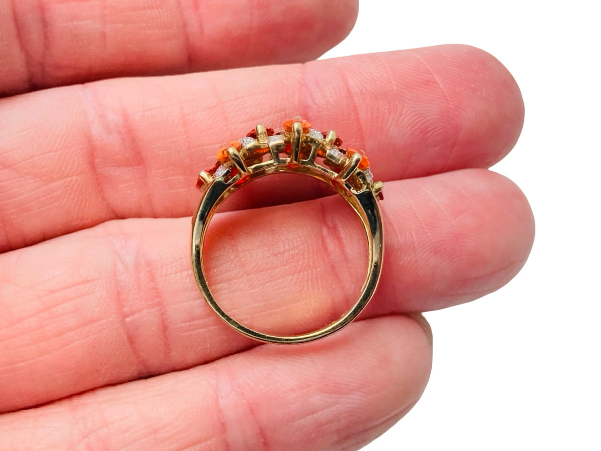 9ct Gold Fire Opal & Diamond Ring